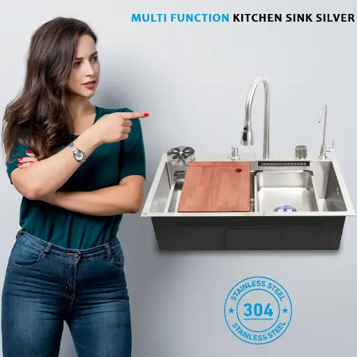 [NI3] Multi Function Kitchen Sink Silver 304 SS Grad 